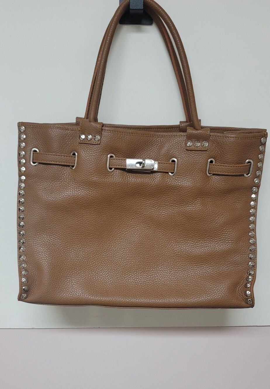 Vittoria Pacini Women’s Lamb Leather Tote Shoulder Bag Cognac Brown w/ Strap